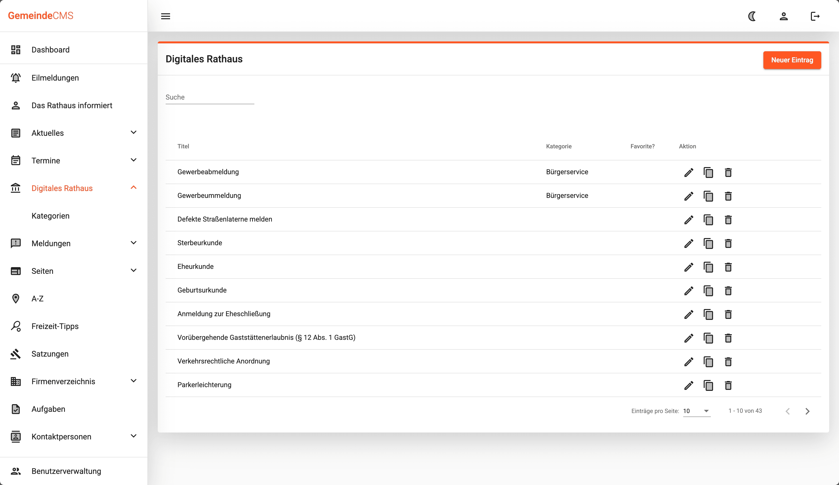 Screenshot der Rathaus-Webseite
